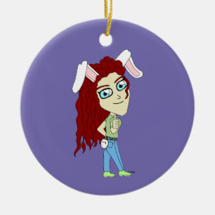 Chibi Bunnygirl gibt einen Daumen hoch Keramik Ornament