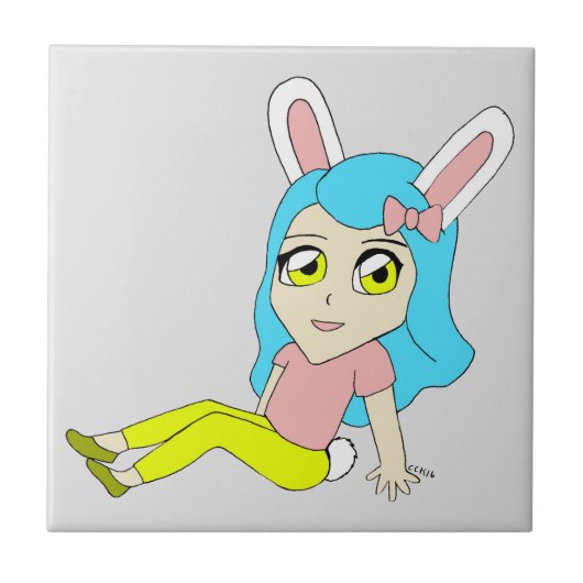 Chibi Bunnygirl Keramik Fliese (Vorderseite)