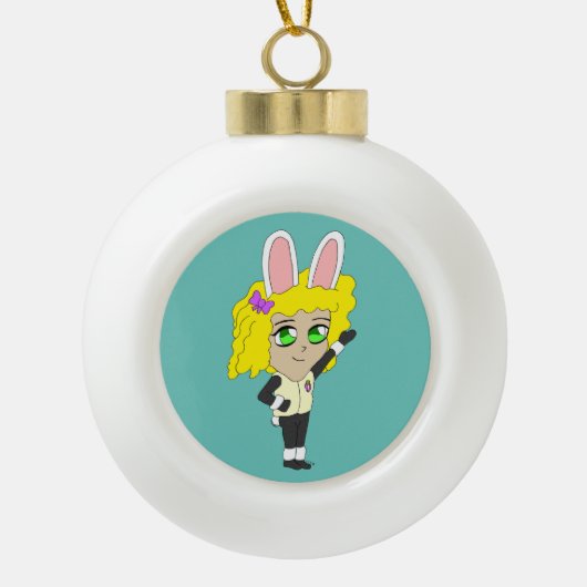 Chibi Bunnygirl Keramik Kugel-Ornament (Vorderseite)