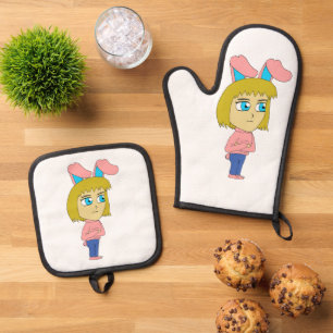 Chibi Bunnygirl Ofenhandschuh & Topflappen-Set