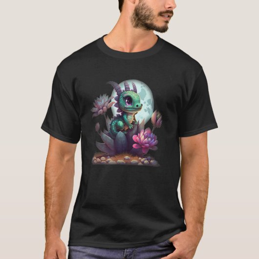 Chibi Cactus Dragon mit blühenden Blume voller Moo T-Shirt (Vorderseite)