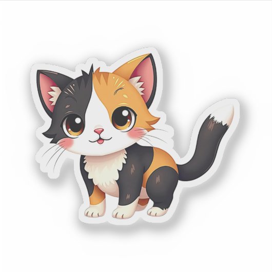 Chibi Calico Cat Sticker - Kawaii Geschenk (Vorderseite)