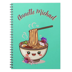 Chibi-Cartoon-Mintgrüne-Ramen-Schüssel-Japanische- Notizblock