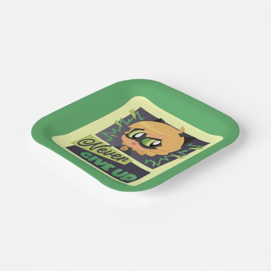 Chibi Cat Noir geben nie auf Pappteller (Gewinkelt)