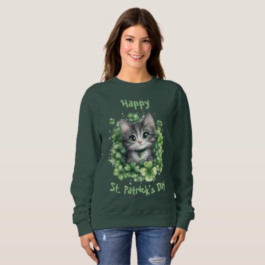 Chibi Cat St. Patrick's Day Sweatshirt (Vorne ganz)