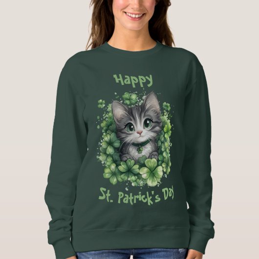 Chibi Cat St. Patrick's Day Sweatshirt (Vorderseite)
