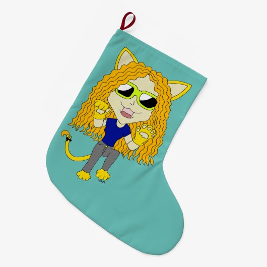 Chibi Catgirl mit Pfoten Großer Weihnachtsstrumpf (Vorderansicht (hängend))