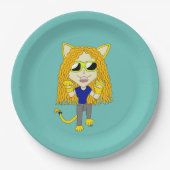 Chibi Catgirl mit Pfoten Pappteller (Vorderseite)