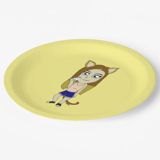 Chibi Catgirl Pappteller (Schrägansicht)