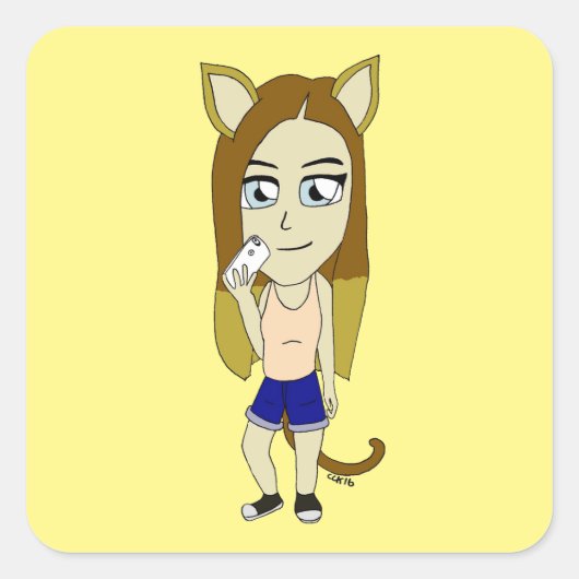 Chibi Catgirl Quadratischer Aufkleber (Vorderseite)