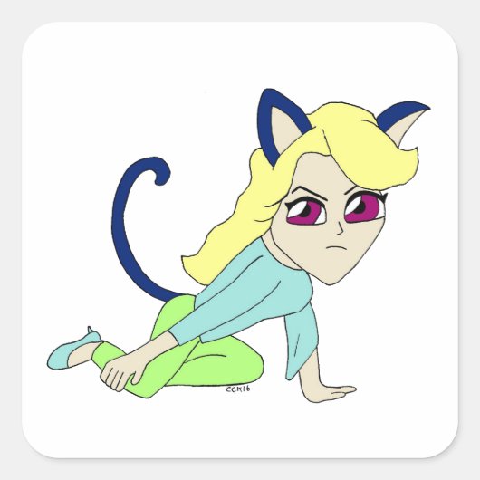 chibi catgirl    quadratischer aufkleber (Vorderseite)