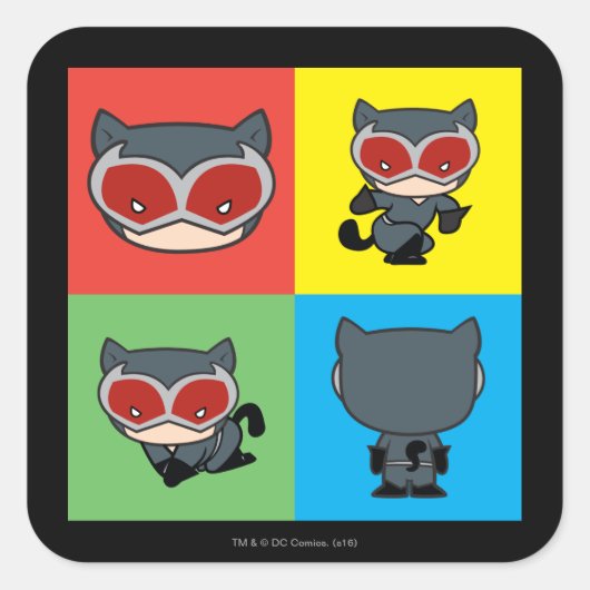 Chibi Catwoman Character Posen Quadratischer Aufkleber (Vorderseite)