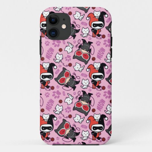 Chibi Catwoman, Harley Quinn & Kittens Pattern Case-Mate iPhone Hülle (Rückseite)