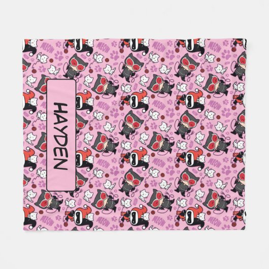 Chibi Catwoman, Harley Quinn & Kittens Pattern Fleecedecke (Vorderseite (Horizontal))