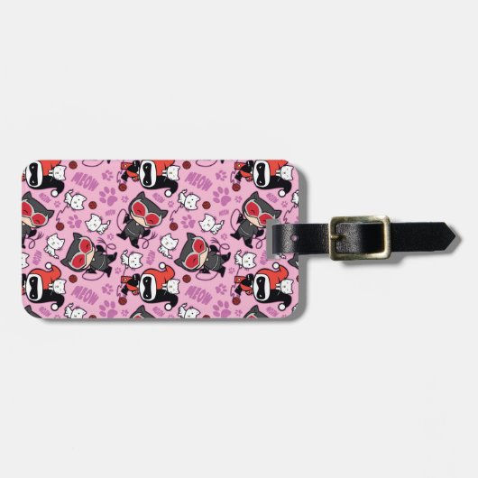 Chibi Catwoman, Harley Quinn & Kittens Pattern Gepäckanhänger (Vorderseite horizontal)