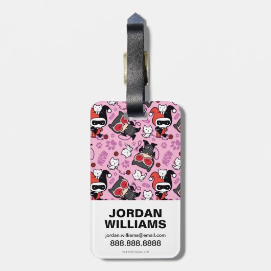Chibi Catwoman, Harley Quinn & Kittens Pattern Gepäckanhänger (Rückseite vertikal)