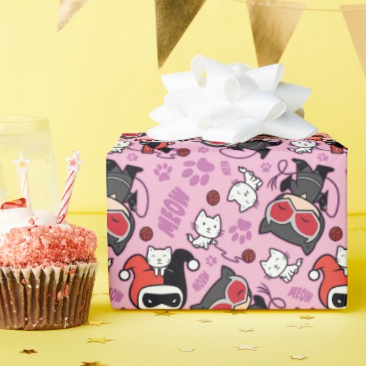 Chibi Catwoman, Harley Quinn & Kittens Pattern Geschenkpapier (Geburtstagsparty)
