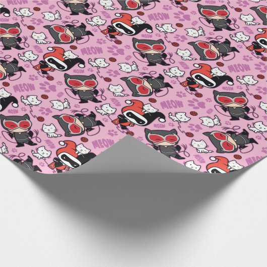 Chibi Catwoman, Harley Quinn & Kittens Pattern Geschenkpapier (Ecke)