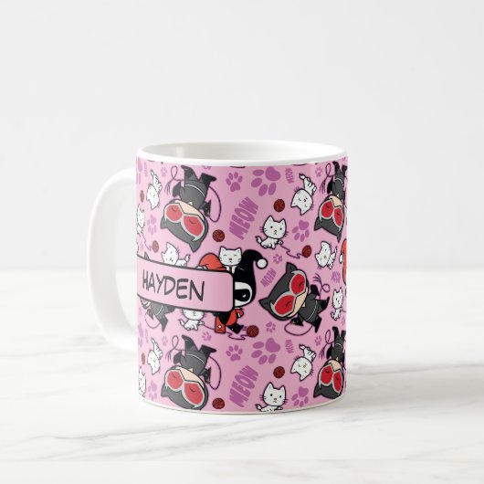 Chibi Catwoman, Harley Quinn, & Kittens Pattern Kaffeetasse (Vorderseite Links)