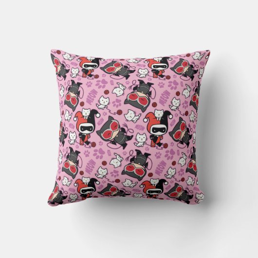 Chibi Catwoman, Harley Quinn & Kittens Pattern Kissen (Rückseite)