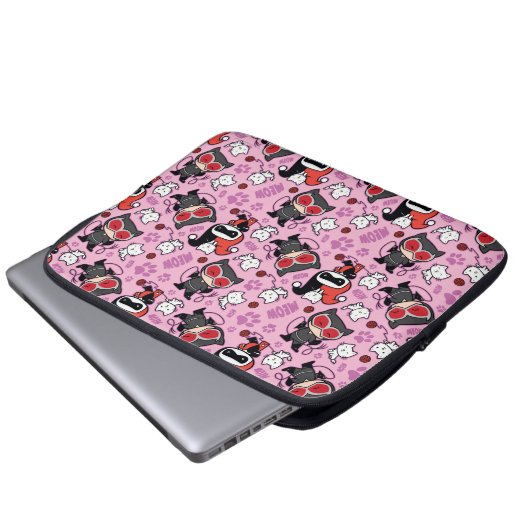 Chibi Catwoman, Harley Quinn & Kittens Pattern Laptopschutzhülle (Vorne Knopf)