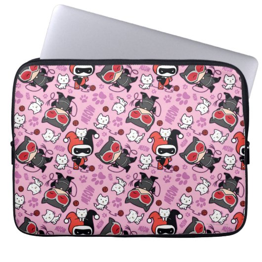 Chibi Catwoman, Harley Quinn & Kittens Pattern Laptopschutzhülle (Vorderseite)