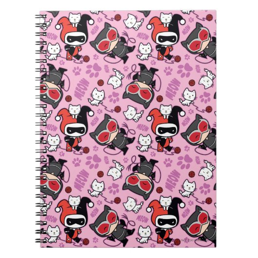 Chibi Catwoman, Harley Quinn & Kittens Pattern Notizblock (Vorderseite)