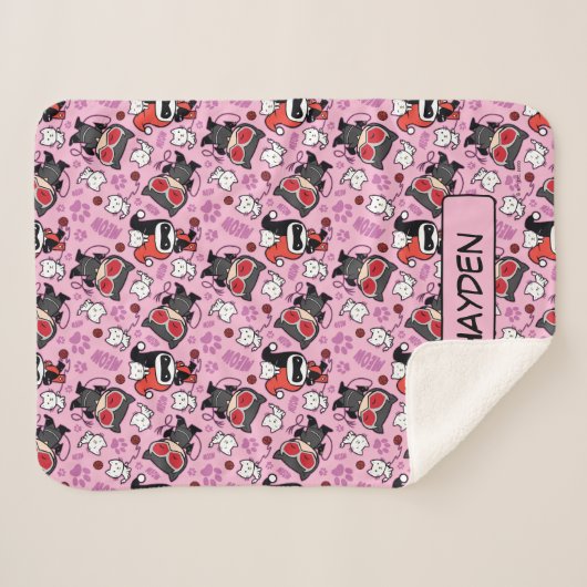 Chibi Catwoman, Harley Quinn & Kittens Pattern Sherpadecke (Vorderseite (Horizontal))