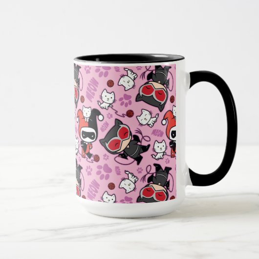 Chibi Catwoman, Harley Quinn & Kittens Pattern Tasse (Rechts)