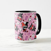 Chibi Catwoman, Harley Quinn & Kittens Pattern Tasse (VorderseiteRechts)