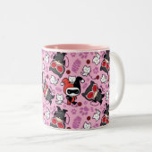Chibi Catwoman, Harley Quinn & Kittens Pattern Zweifarbige Tasse (VorderseiteRechts)