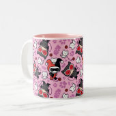 Chibi Catwoman, Harley Quinn & Kittens Pattern Zweifarbige Tasse (Vorderseite Links)