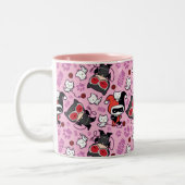 Chibi Catwoman, Harley Quinn & Kittens Pattern Zweifarbige Tasse (Links)