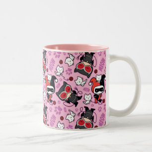 Chibi Catwoman, Harley Quinn & Kittens Pattern Zweifarbige Tasse