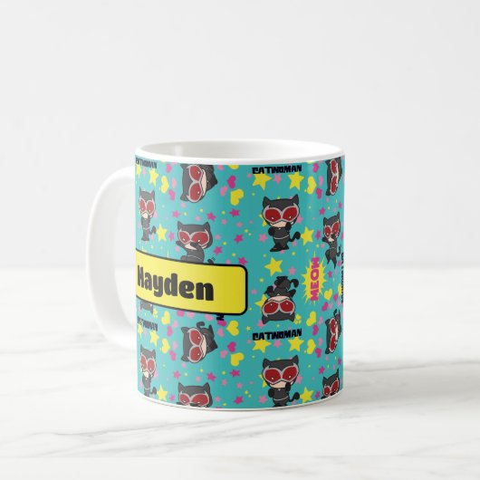 Chibi Catwoman Pattern Kaffeetasse (Vorderseite Links)