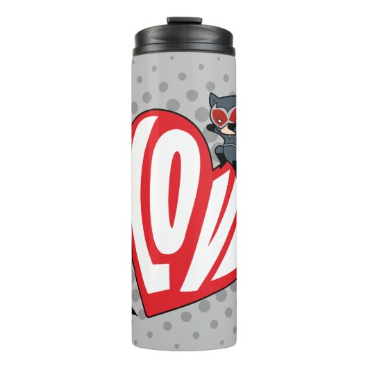 Chibi Catwoman Pounce zu Batman Thermosbecher (Vorderseite)