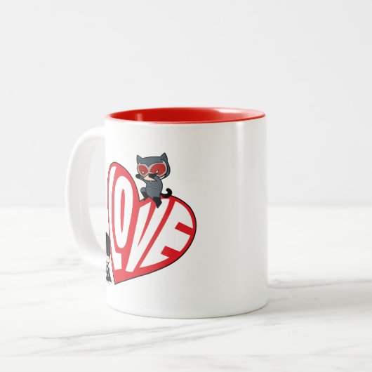 Chibi Catwoman Pounce zu Batman Zweifarbige Tasse (Vorderseite Links)
