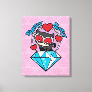 Chibi Catwoman sitzt auf einem großen Diamanten Leinwanddruck