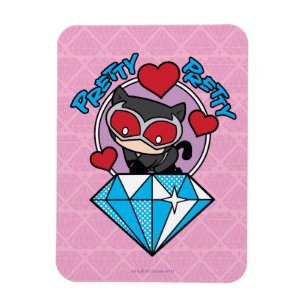 Chibi Catwoman sitzt oben auf großen Diamanten Magnet