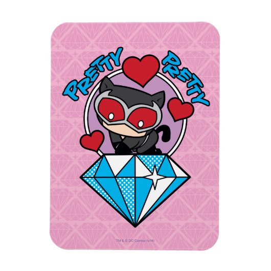 Chibi Catwoman sitzt oben auf großen Diamanten Magnet (Vertikal)