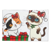 Chibi Christmas Cats with Presents Kissenbezug (Rückseite)