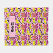 Chibi-Comic-Phrasen und Logos-Muster Fleecedecke (Vorderseite (Horizontal))