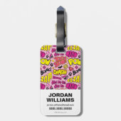 Chibi-Comic-Phrasen und Logos-Muster Gepäckanhänger (Rückseite vertikal)