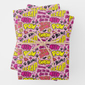 Chibi-Comic-Phrasen und Logos-Muster Geschenkpapier Set (Beispiel)