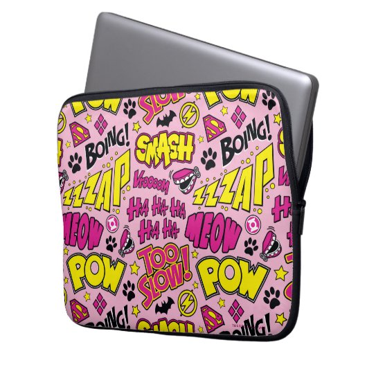 Chibi-Comic-Phrasen und Logos-Muster Laptopschutzhülle (Vorderseite Links)