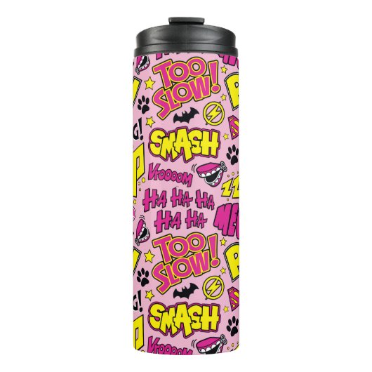 Chibi-Comic-Phrasen und Logos-Muster Thermosbecher (Vorderseite)