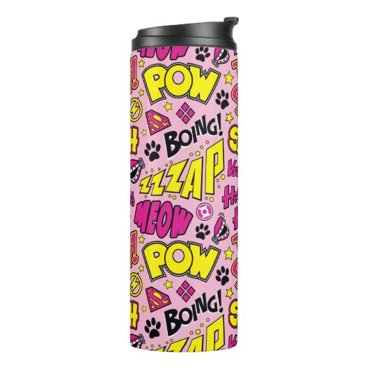 Chibi-Comic-Phrasen und Logos-Muster Thermosbecher (Nach links gedreht)