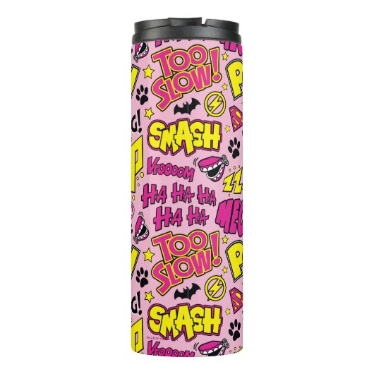 Chibi-Comic-Phrasen und Logos-Muster Thermosbecher (Rückseite)