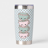 Chibi Dotty Teacup Stack Pink and Blue Thermobecher (Vorderseite)