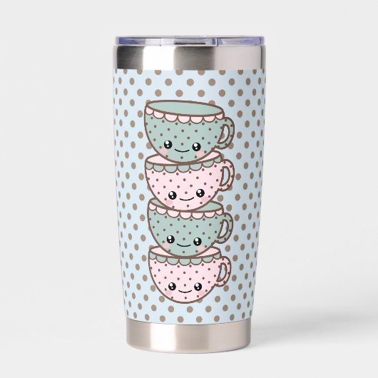 Chibi Dotty Teacup Stack Pink and Blue Thermobecher (Vorderseite)